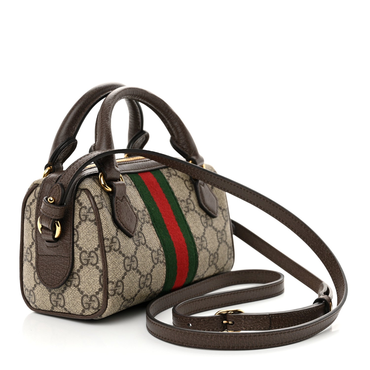 Gucci GG Supreme Monogram Textured Dollar Calfskin Web Super Mini Ophidia Top Handle Bowler Bag Beige Ebony New Acero 3 of 9