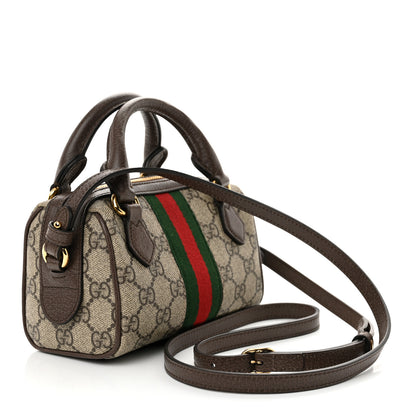 Gucci GG Supreme Monogram Textured Dollar Calfskin Web Super Mini Ophidia Top Handle Bowler Bag Beige Ebony New Acero 3 of 9