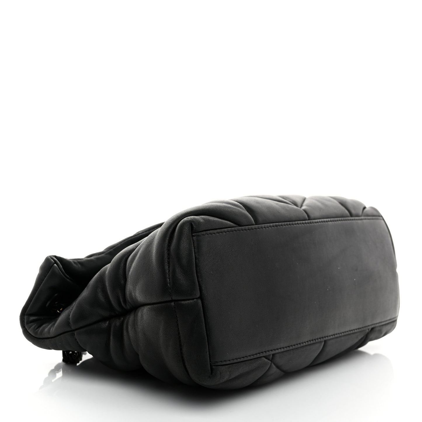 Lambskin Quilted Monogram Monochrome Small Loulou Puffer Chain Satchel Black