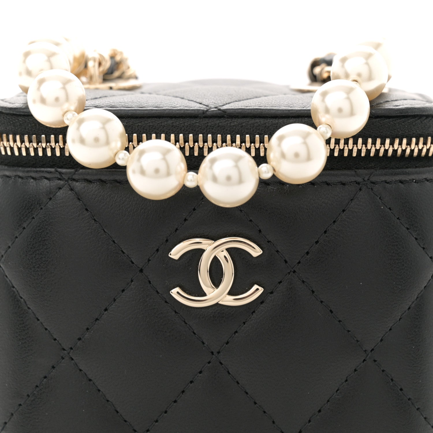 Chanel Lambskin Quilted Mini Vanity Case With Pearl Chain Black 8 of 11