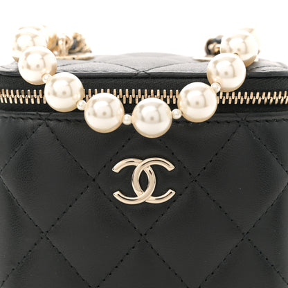 Chanel Lambskin Quilted Mini Vanity Case With Pearl Chain Black 8 of 11