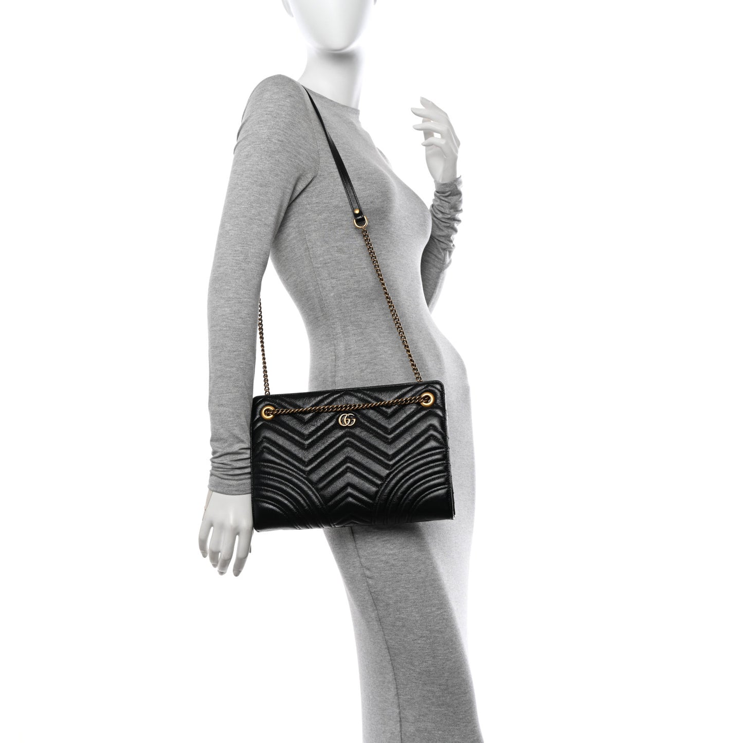 Azalea Calfskin Matelasse Heart Medium GG Marmont Slim Shoulder Bag Black