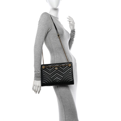 Gucci Azalea Calfskin Matelasse Heart Medium GG Marmont Slim Shoulder Bag Black 2 of 13