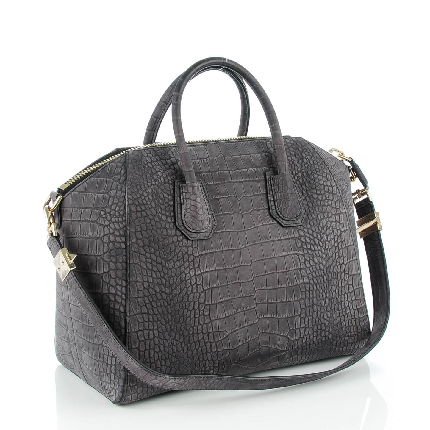 Nubuck Crocodile Embossed Medium Antigona Dark Grey