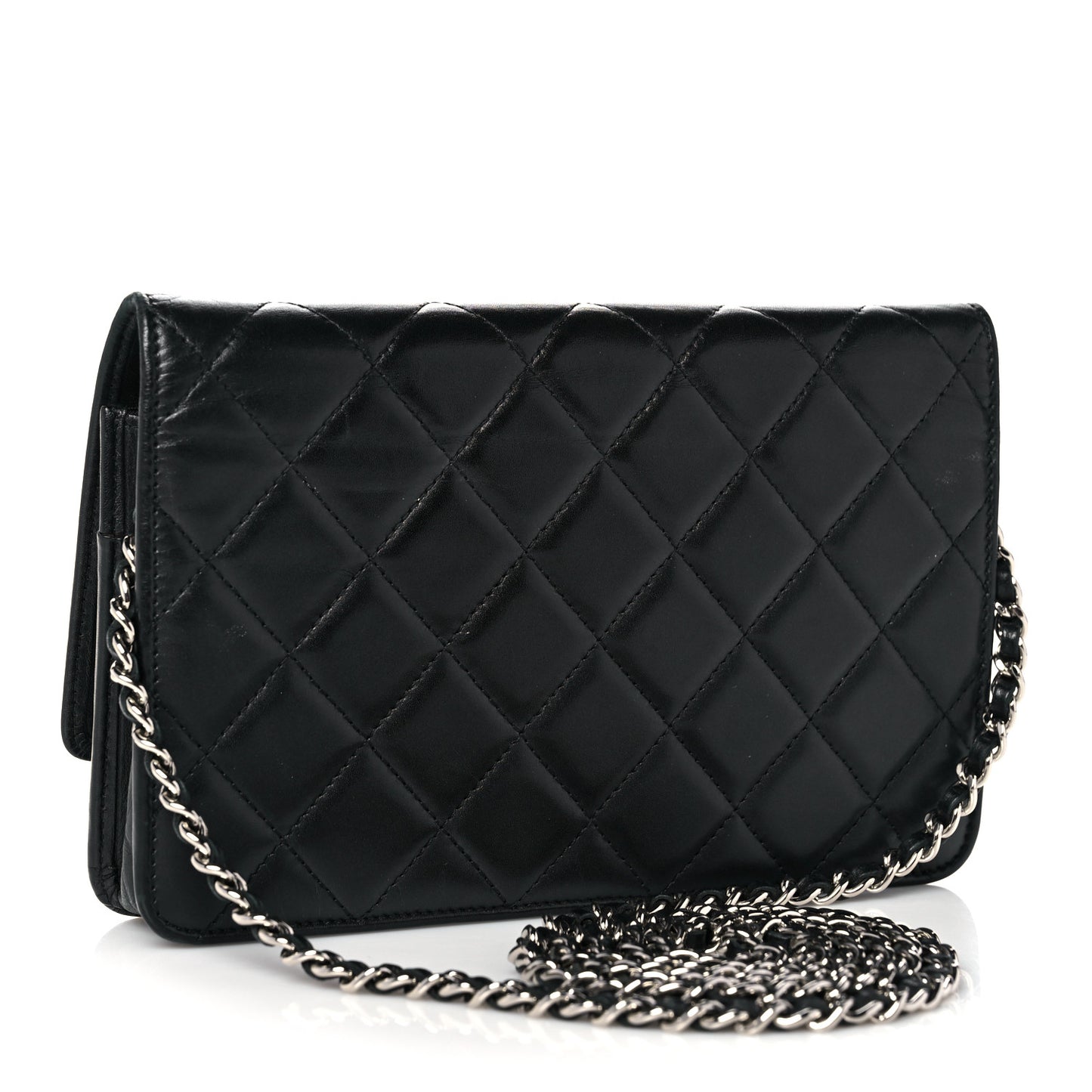 Calfskin Quilted Cambon Wallet On Chain WOC Black