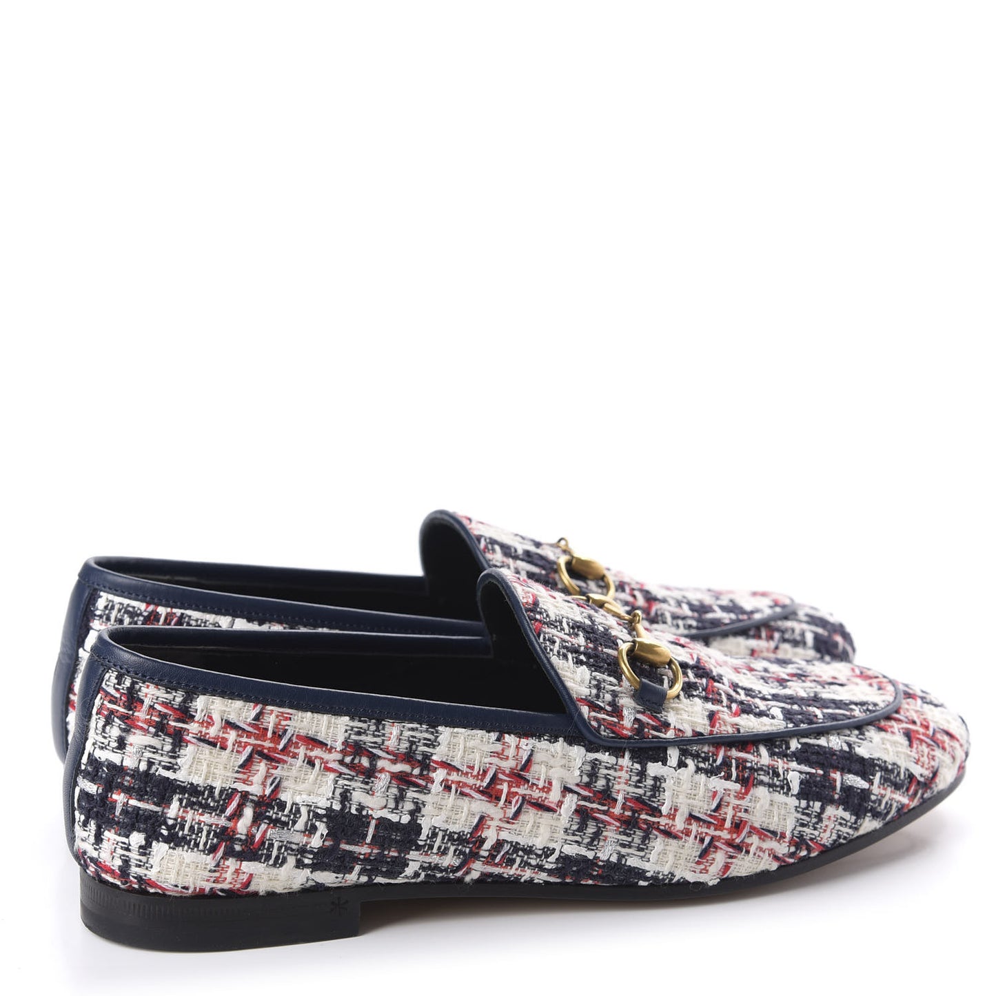 Tweed Check Horsebit Womens Jordaan Loafers 37 Gardenia Ink Blue Agata