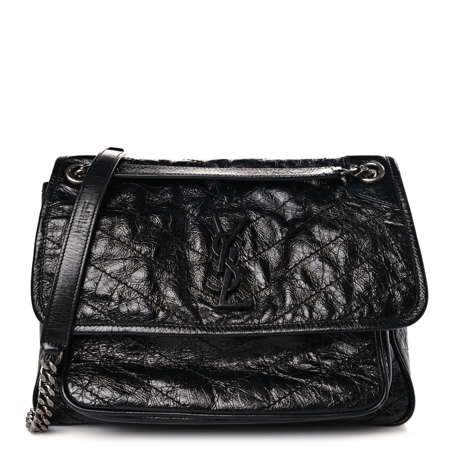 Saint Laurent Crinkled Calfskin Matelasse Monogram Medium Niki Chain Satchel Black 1 of 9