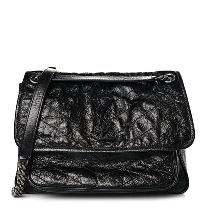 Saint Laurent Crinkled Calfskin Matelasse Monogram Medium Niki Chain Satchel Black 1 of 9
