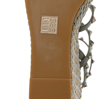 Valentino Garavani Calfskin Rockstud Ankle Strap Torchon Espadrille Caged 25/95mm Wedge Sandals 41 Opal Grey Argento Champagne 8 of 9