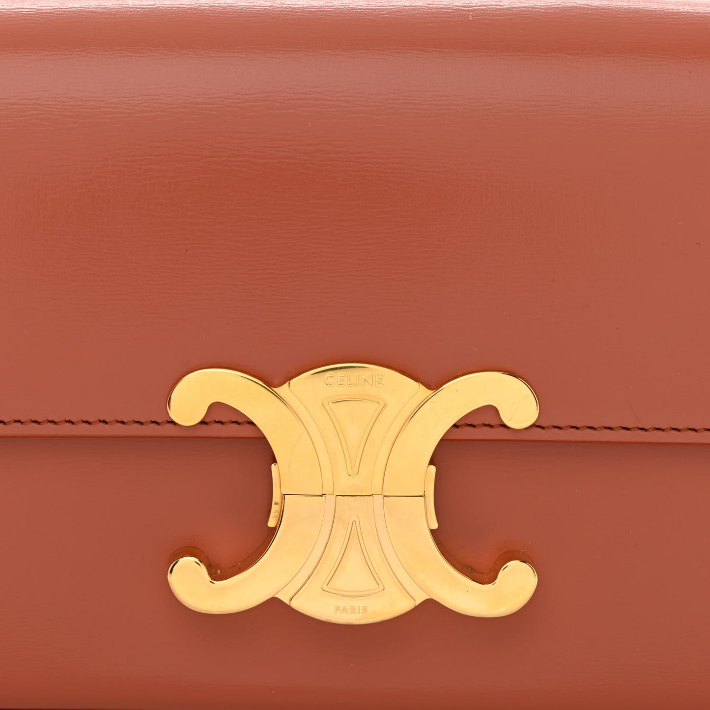 Shiny Calfskin Triomphe Shoulder Bag Terracotta