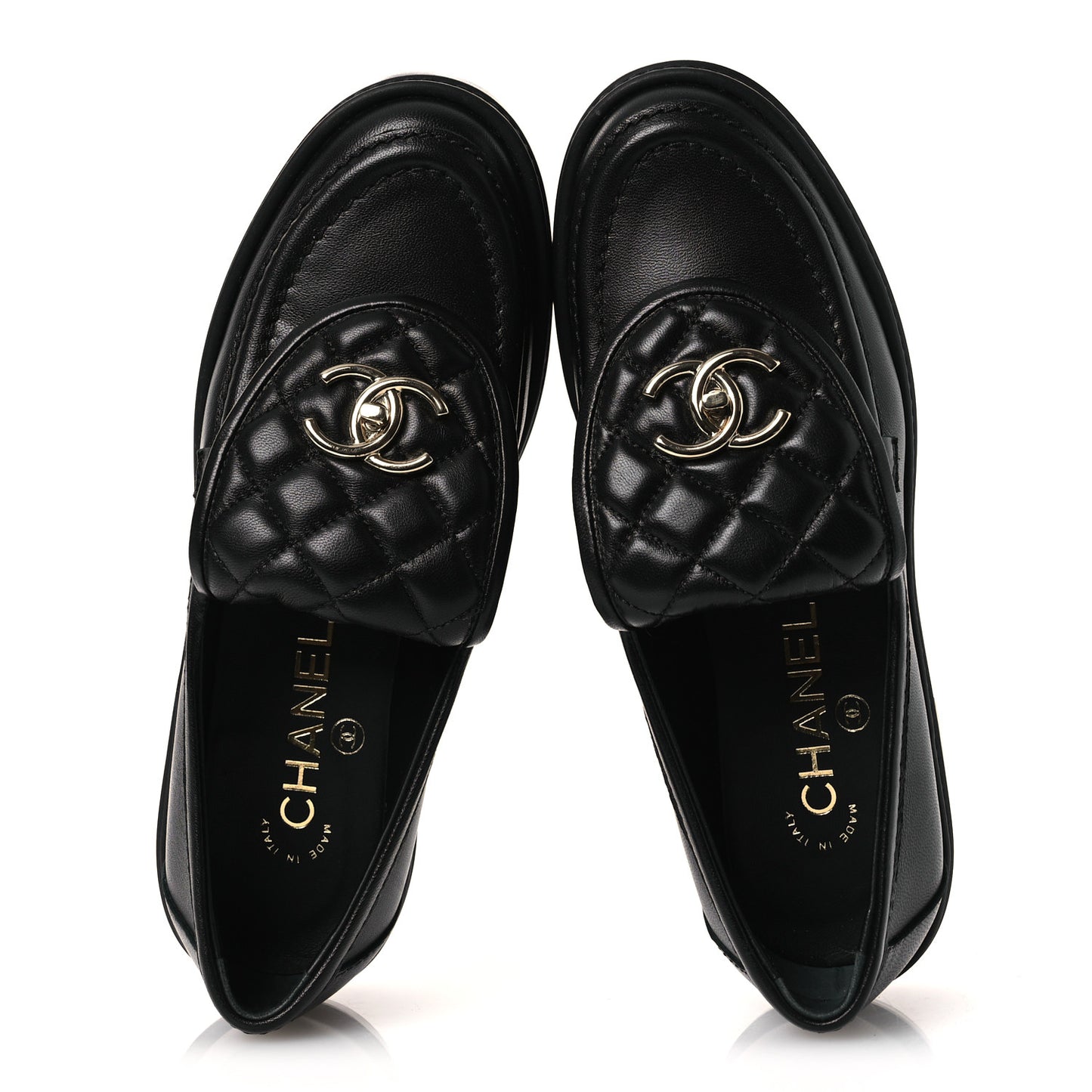 Lambskin Quilted CC Turnlock Loafers 36 Black