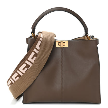 Fendi Vitello Seta Glazed Fabric FF 1974 Medium Peekaboo X-Lite Maya Mogano Panna 1 of 9