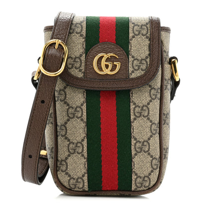 Gucci GG Supreme Monogram Web Ophidia Phone Crossbody Bag Beige New Acero 1 of 14