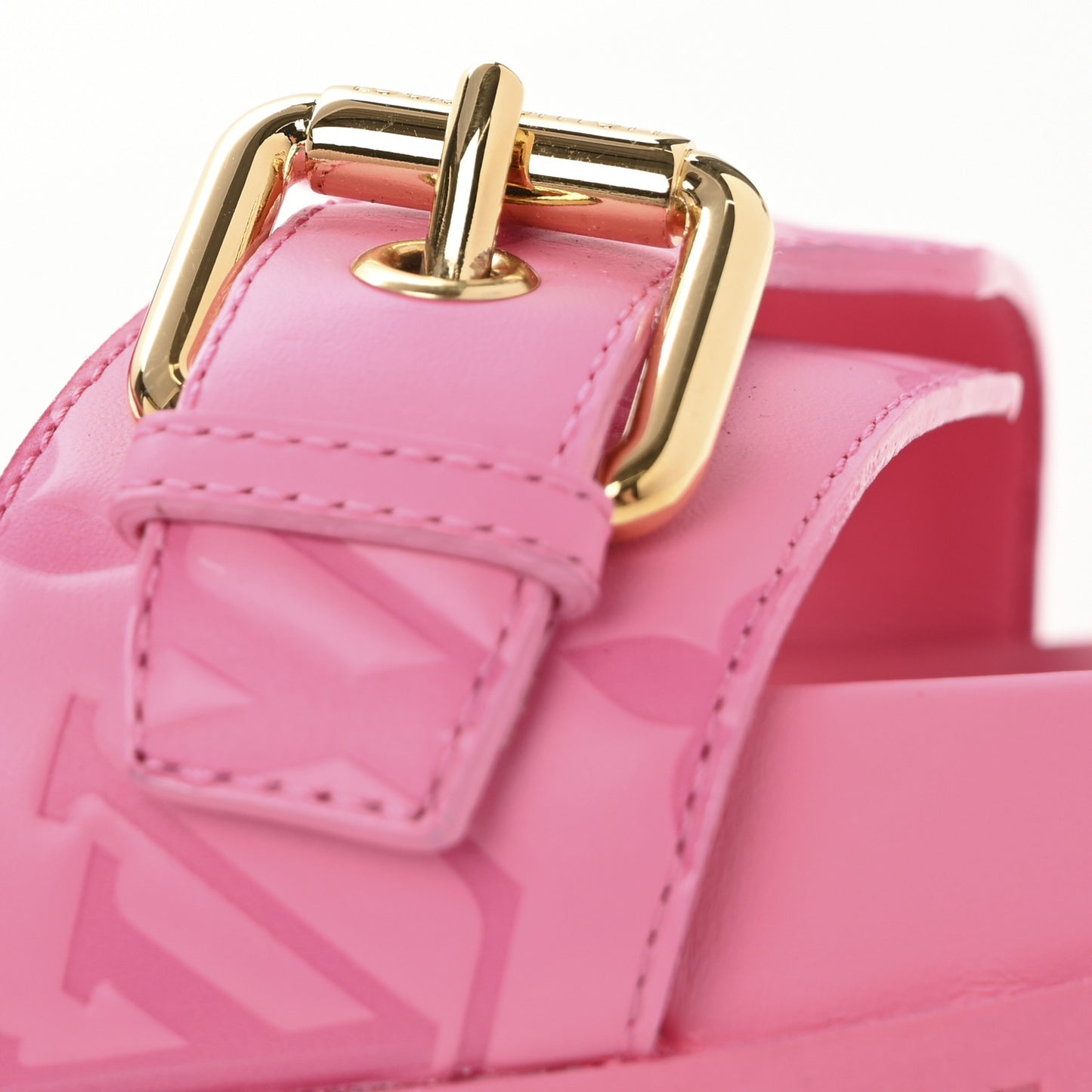 Calfskin Monogram Embossed Bom Dia Flat Mule Sandals 37 Pink