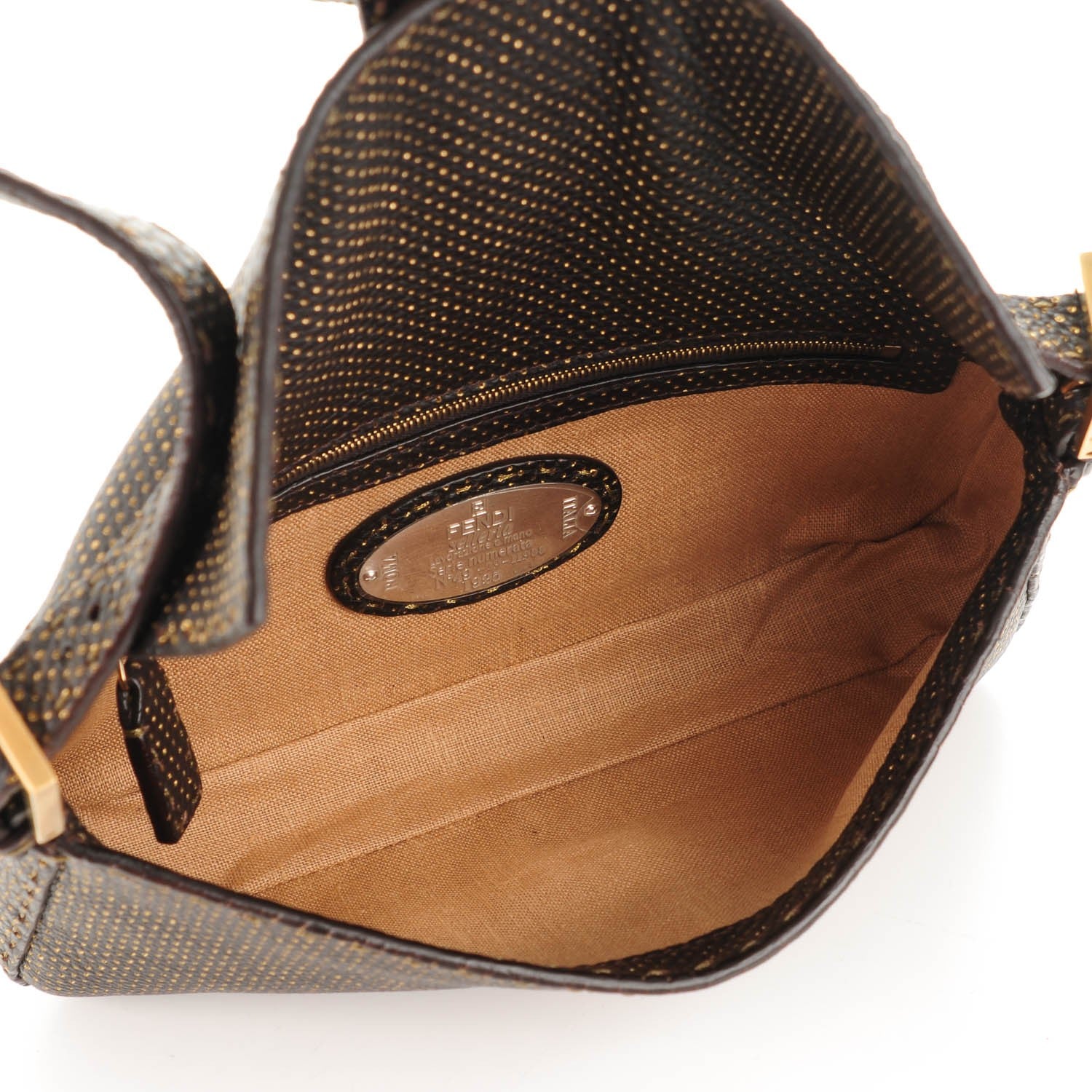 Fendi Calfskin Romano Selleria Perforated Baguette Black 5 of 7