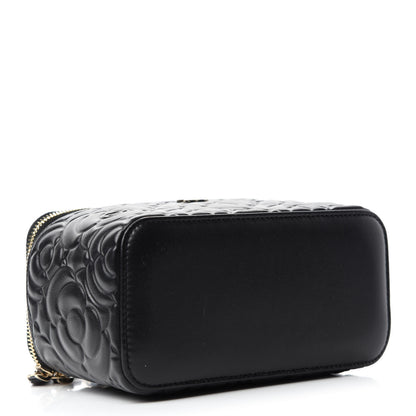 Chanel Lambskin Camellia Embossed Small Vanity Case With Chain Black 4 of 11