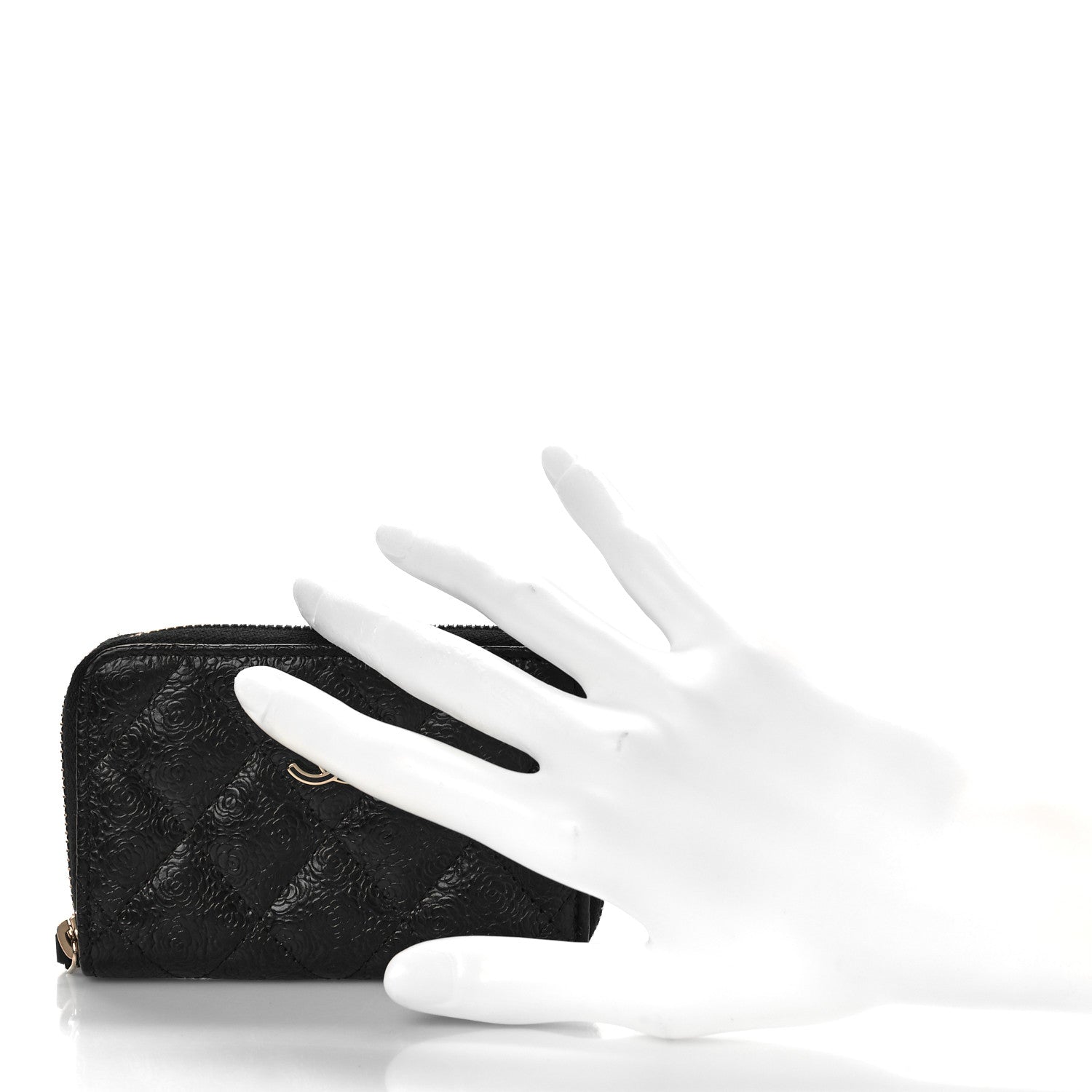 Chanel Calfskin Camellia Embossed Quilted Zip Coin Purse Black 2 of 10