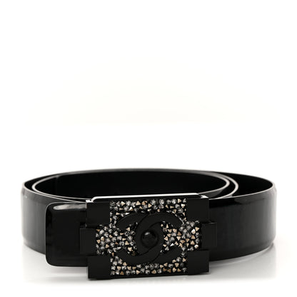 Chanel Patent Crystal Embellished Plexiglass CC Boy Belt 85 34 Black 1 of 8