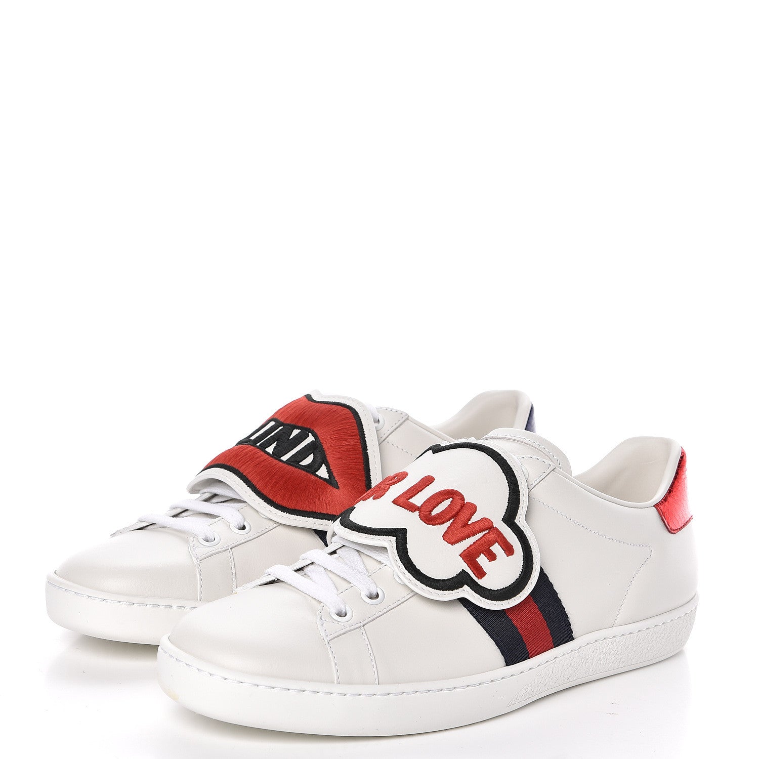 Gucci Calfskin Ayers Blind For Love Embroidered Womens Ace Sneakers 38 White 3 of 10