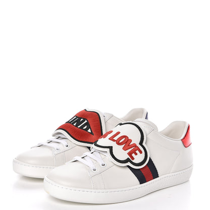 Gucci Calfskin Ayers Blind For Love Embroidered Womens Ace Sneakers 38 White 3 of 10
