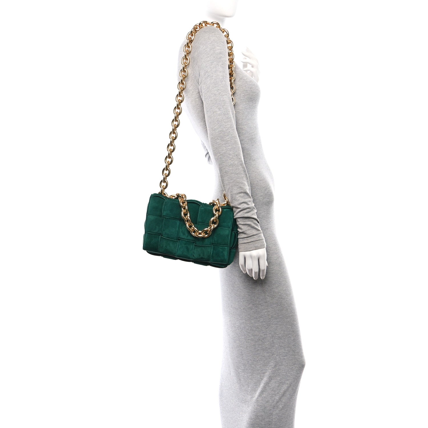 Bottega Veneta Suede Maxi Intrecciato Padded Chain Cassette Crossbody Bag Emerald Green 2 of 13