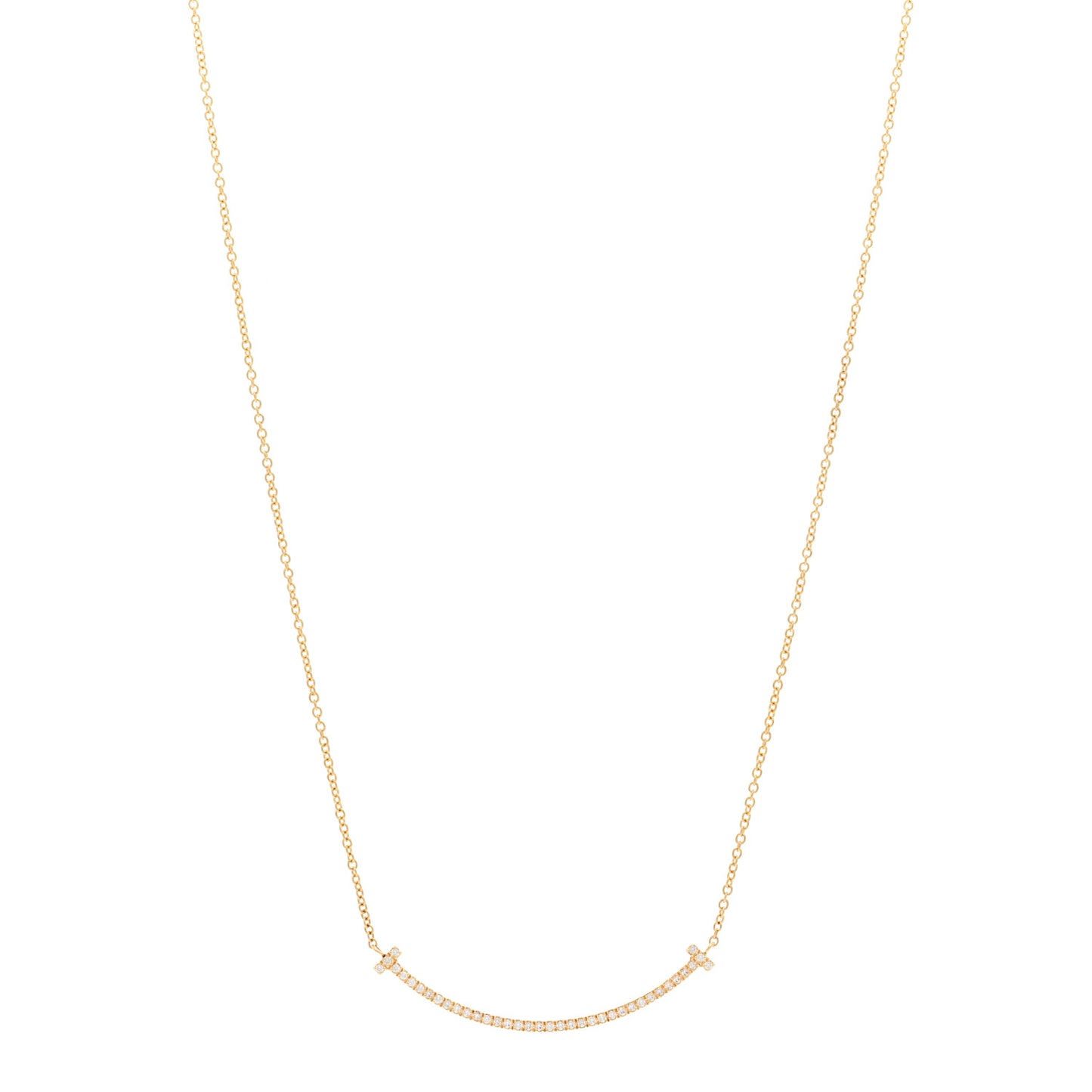 18K Yellow Gold Diamond Small T Smile Pendant Necklace