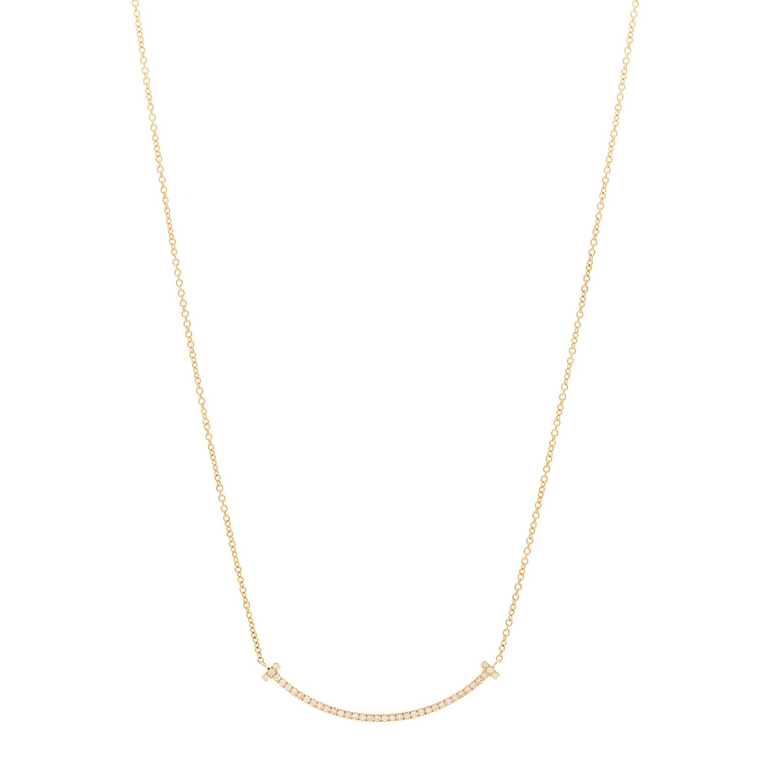 Tiffany 18K Yellow Gold Diamond Small T Smile Pendant Necklace 1 of 5