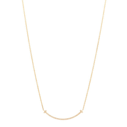 Tiffany 18K Yellow Gold Diamond Small T Smile Pendant Necklace 1 of 5