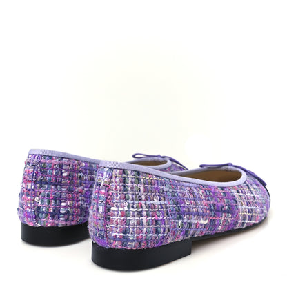 Chanel Tweed Grosgrain Cap Toe Ballerina Flats 38.5 Purple Black 5 of 10