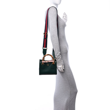Gucci Textured Dollar Calfskin Mini Diana Tote Bag Vintage Green Pink 3 of 10