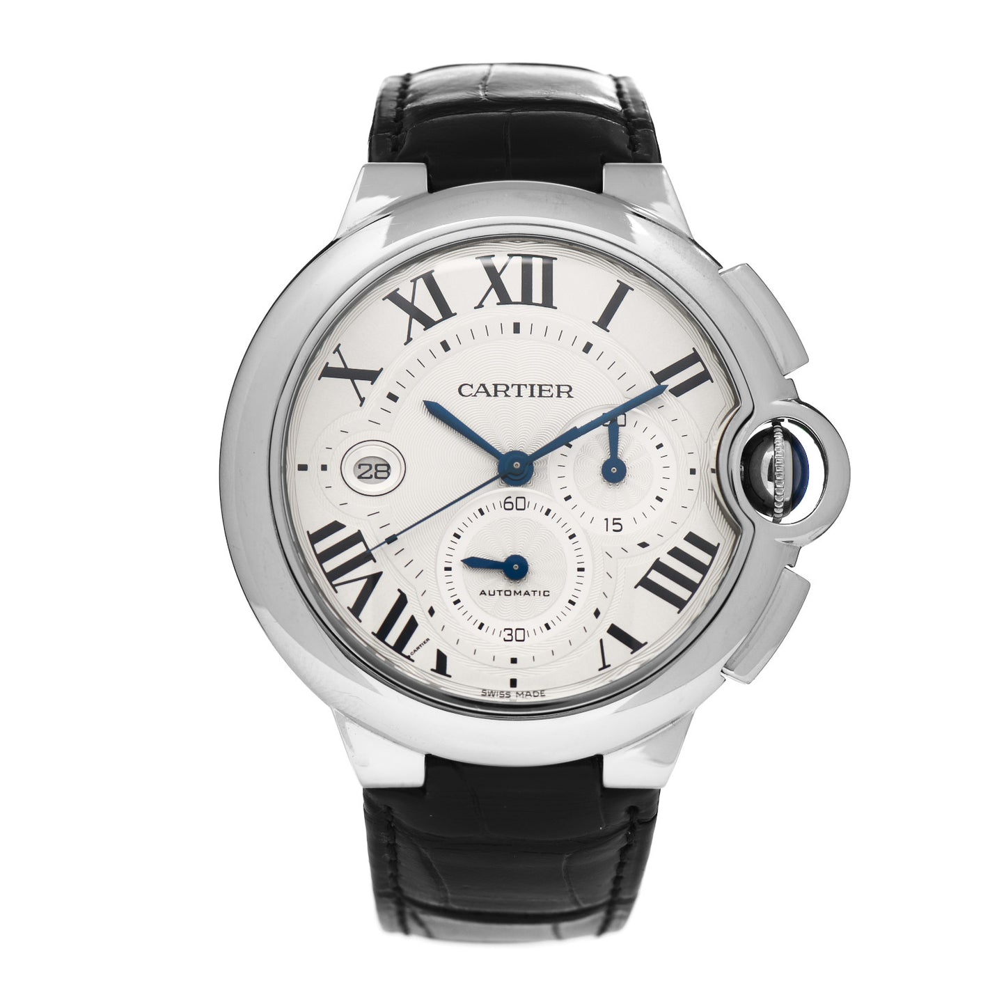 Stainless Steel Alligator 44mm Ballon Bleu De Cartier Chronograph Automatic Watch