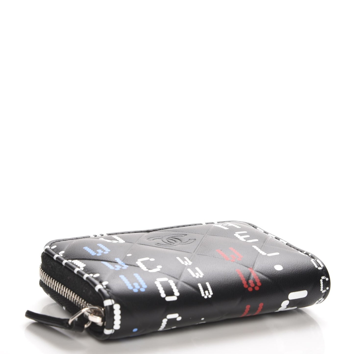 Lambskin Quilted Data Center Zip Around Coin Purse Wallet Black