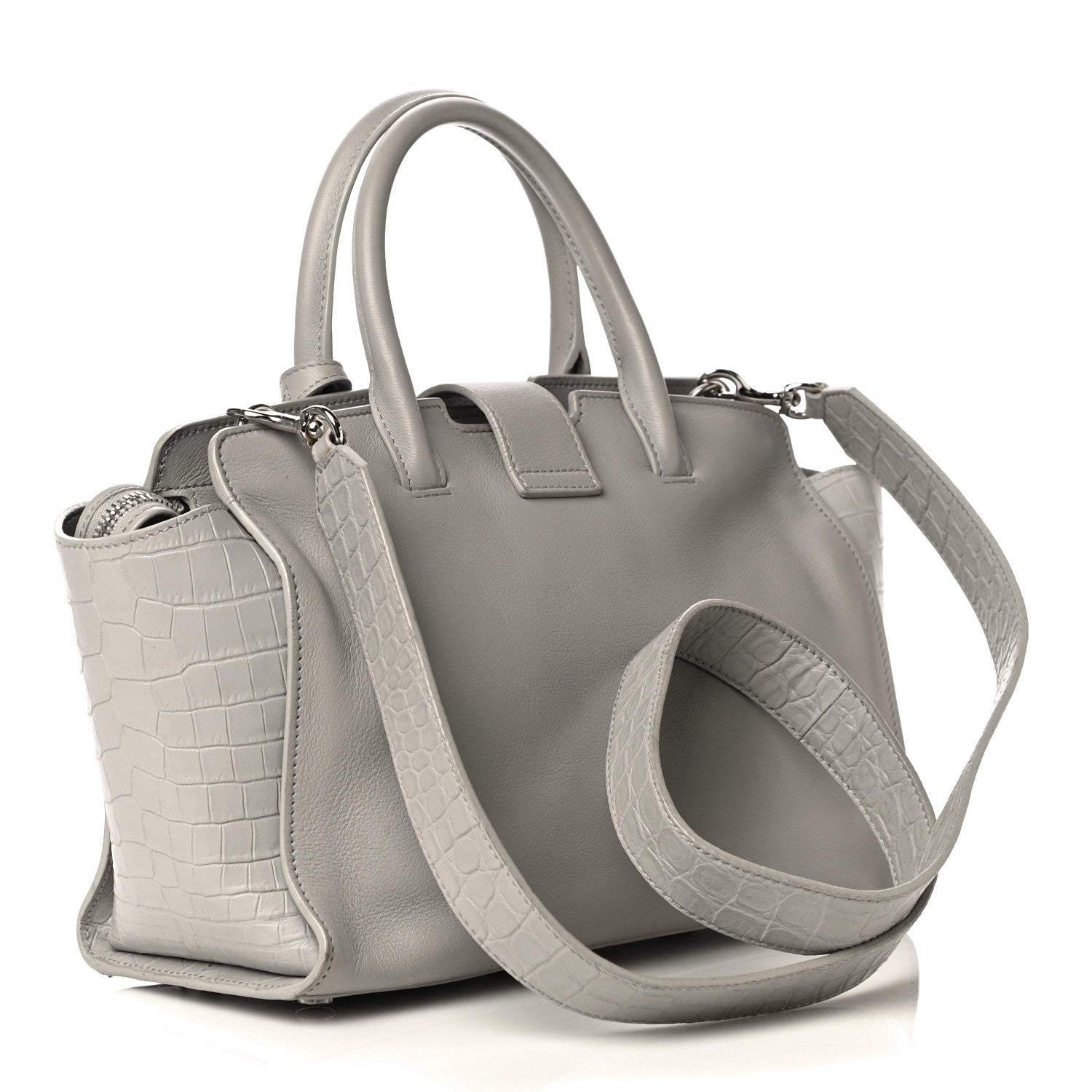 Saint Laurent Smooth Calfskin Crocodile Embossed Baby Monogram Downtown Cabas Gris Perle 3 of 12