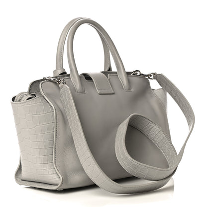 Saint Laurent Smooth Calfskin Crocodile Embossed Baby Monogram Downtown Cabas Gris Perle 3 of 12