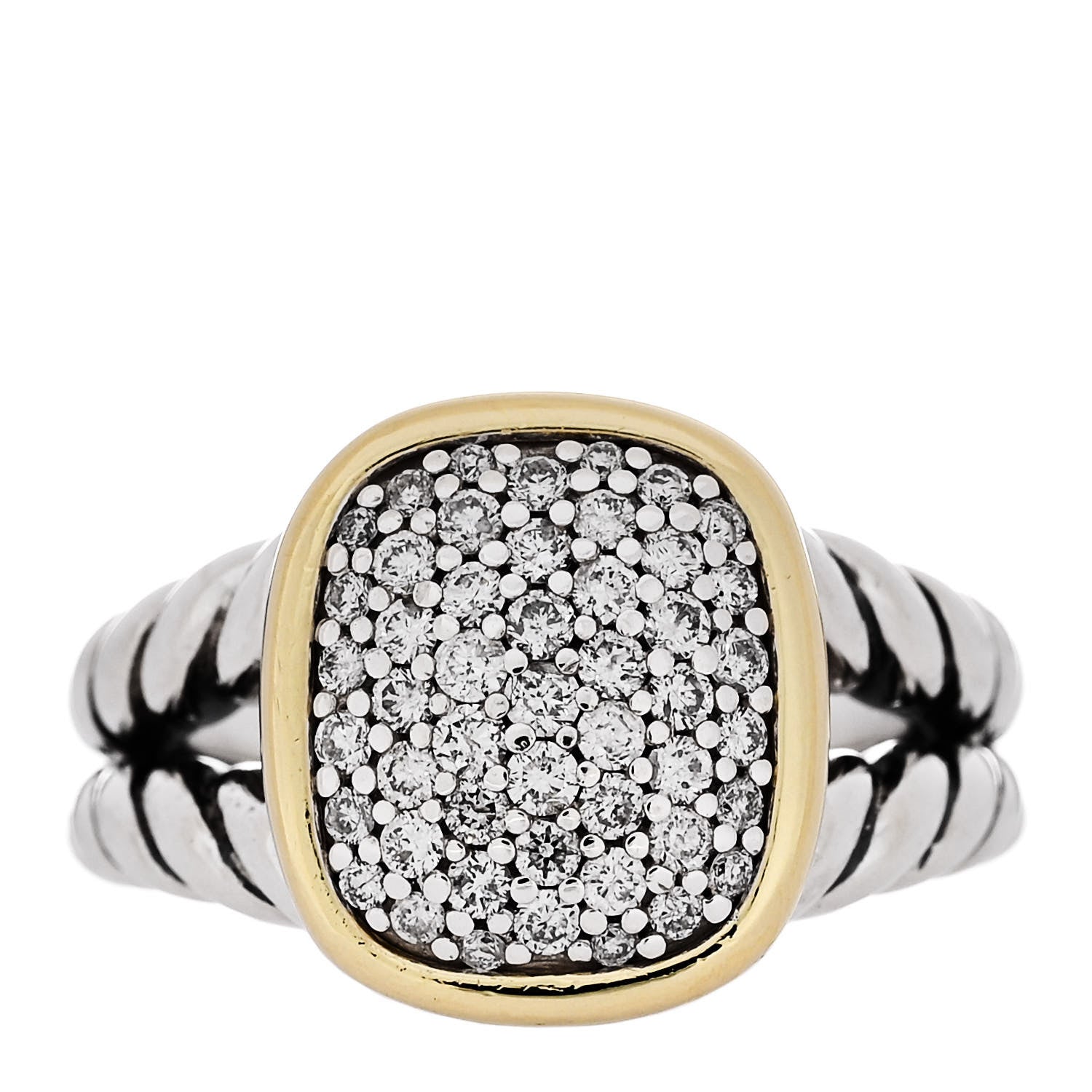 David Yurman Sterling Silver 18K Yellow Gold Diamond 15mm Albion Statement Ring 54 7 1 of 5