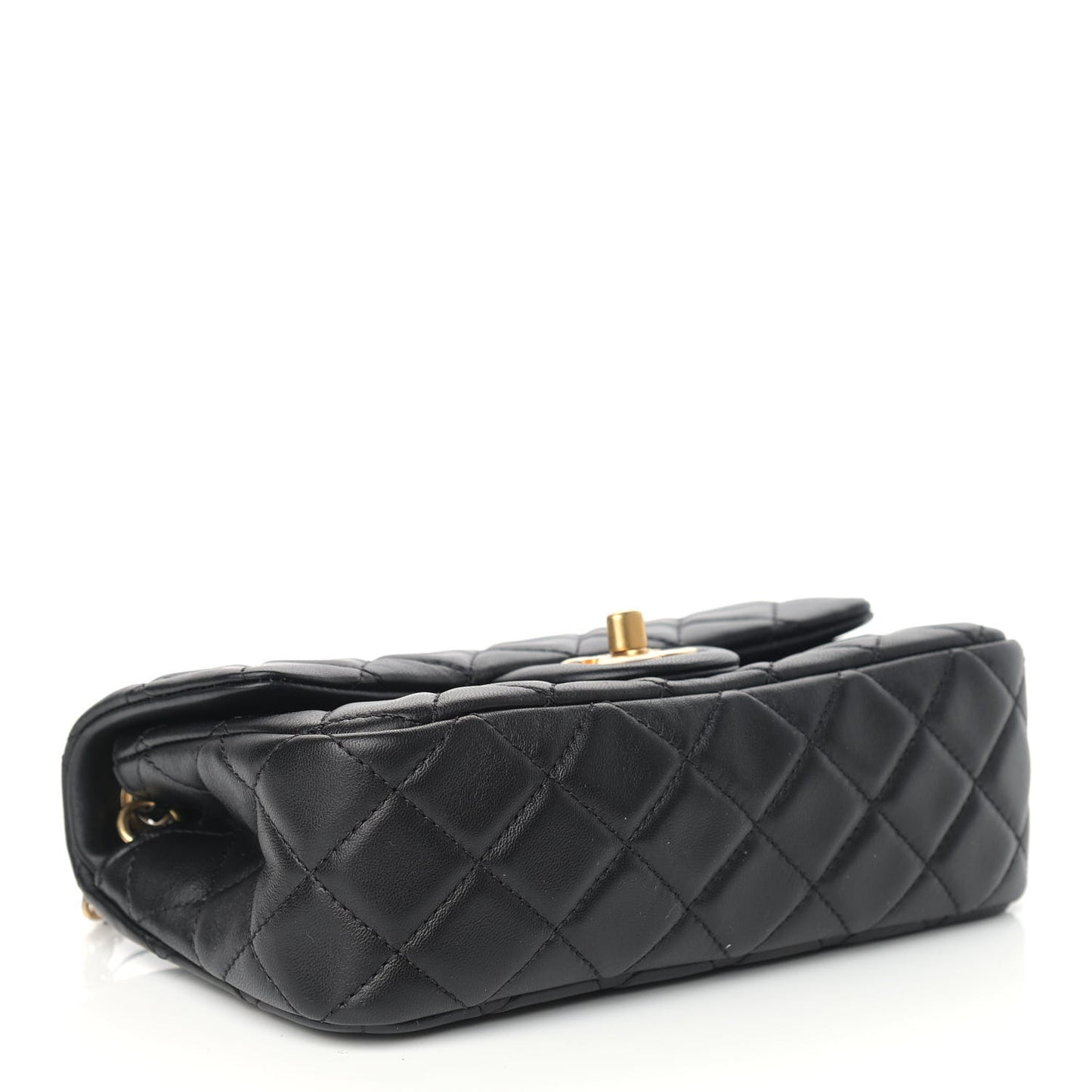 Lambskin Quilted Mini Rectangular Pearl Crush Flap Black