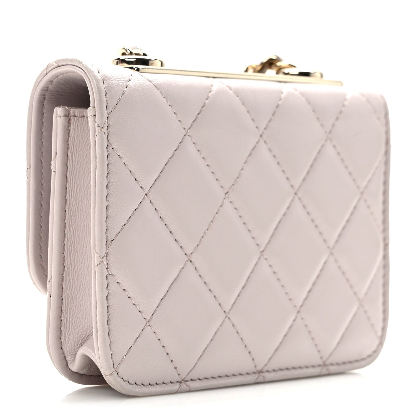 Lambskin Quilted Trendy CC Card Holder On Chain Light Purple