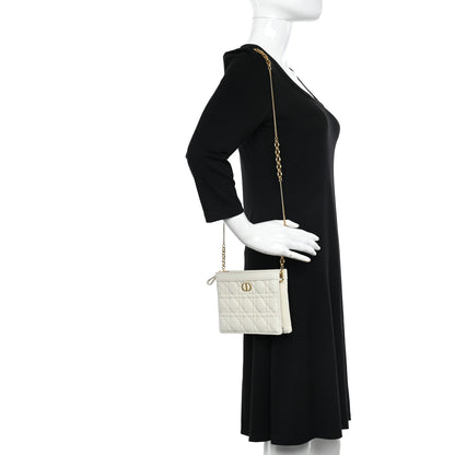 Christian Dior Calfskin Cannage Caro Zipped Pouch With Chain Latte 2 of 14