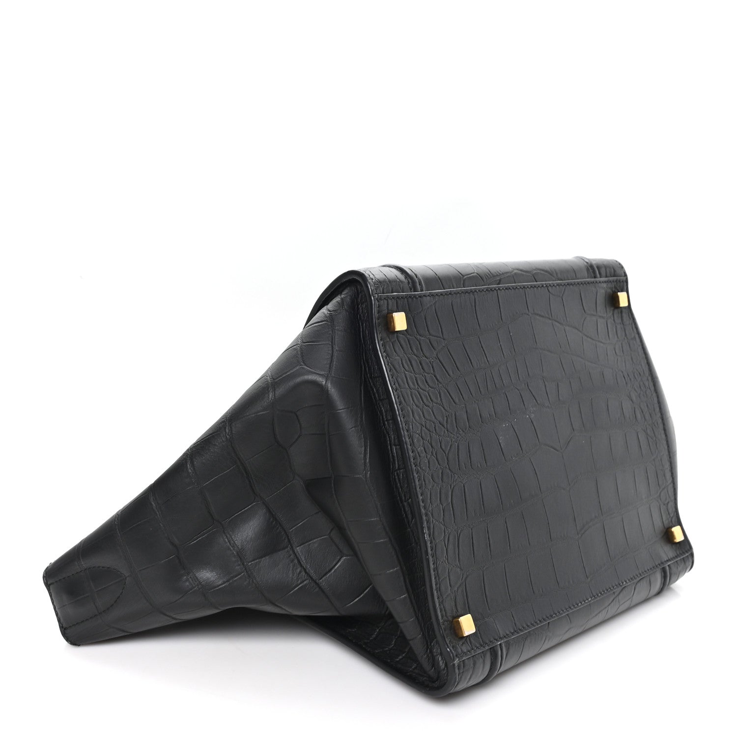 Celine Crocodile Embossed Calfskin Medium Phantom Luggage Black 3 of 8