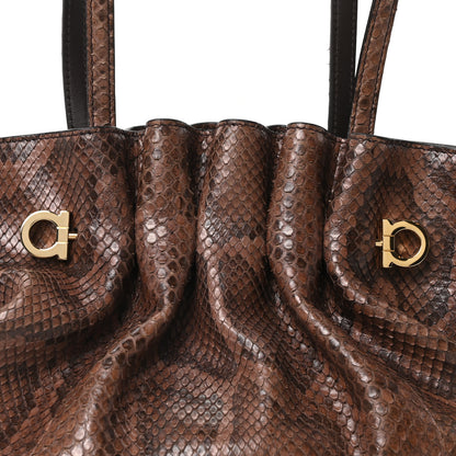 Salvatore Ferragamo Snakeskin Small Dumpling Soft Bag Testa di Moro 7 of 9
