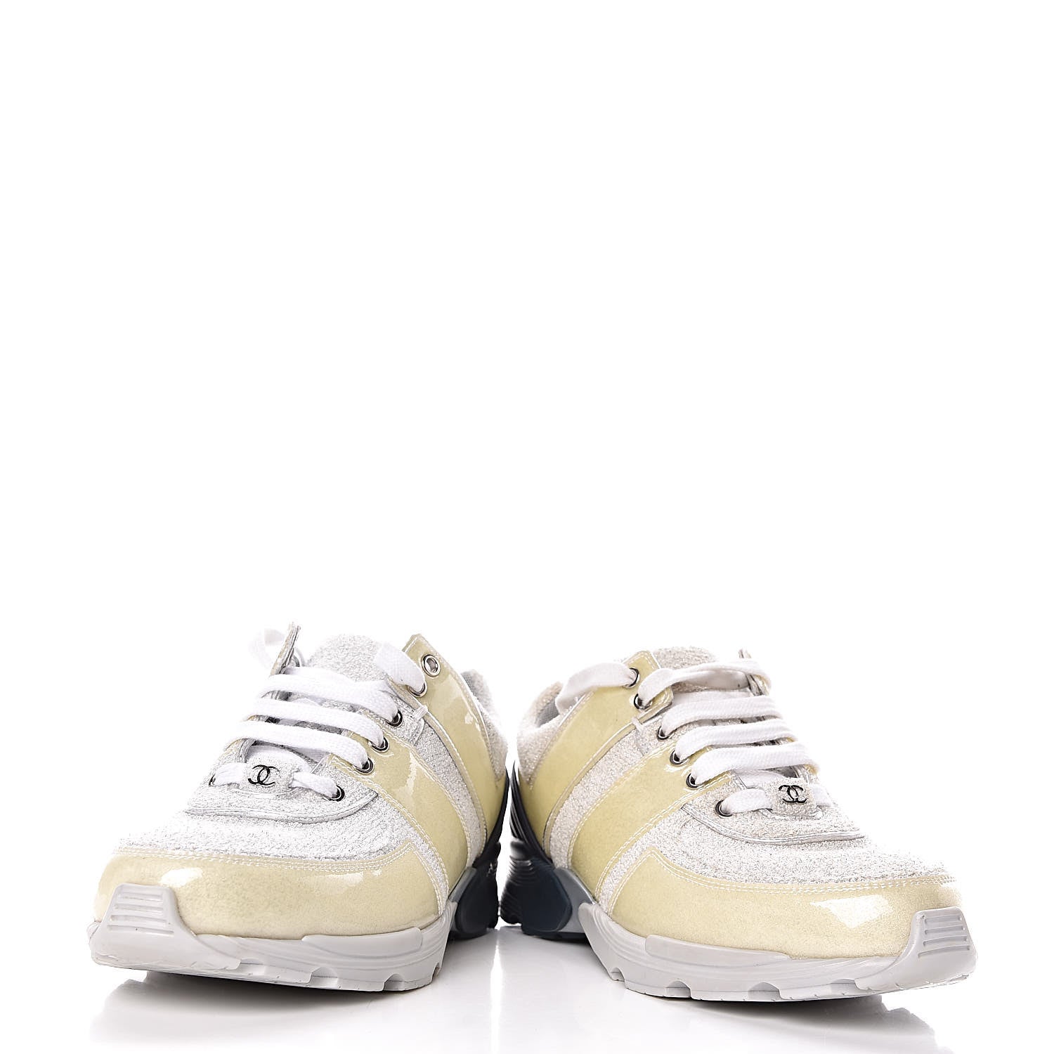 Chanel Iridescent Terry Cloth PVC Calfskin Sneakers 37.5 Silver 6 of 10