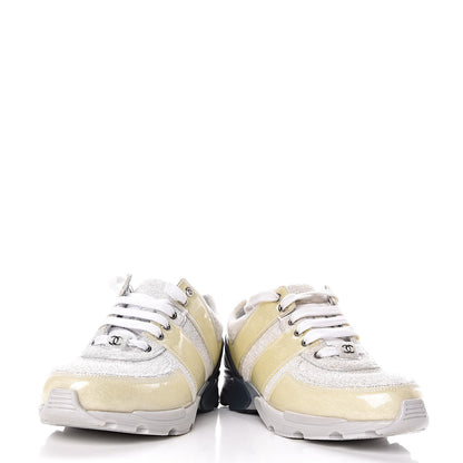 Chanel Iridescent Terry Cloth PVC Calfskin Sneakers 37.5 Silver 6 of 10