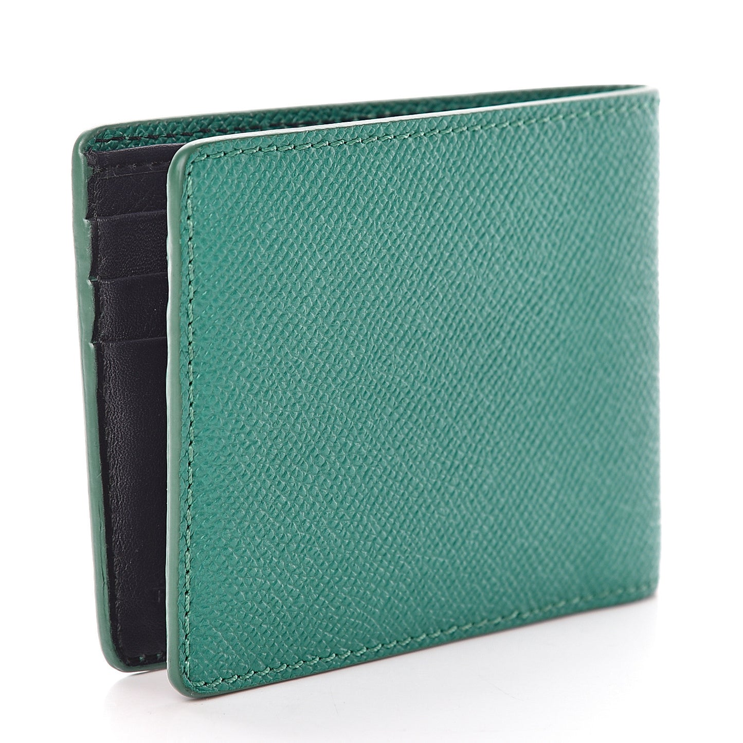 London Grainy Calfskin Bi-Fold Wallet Opal Green