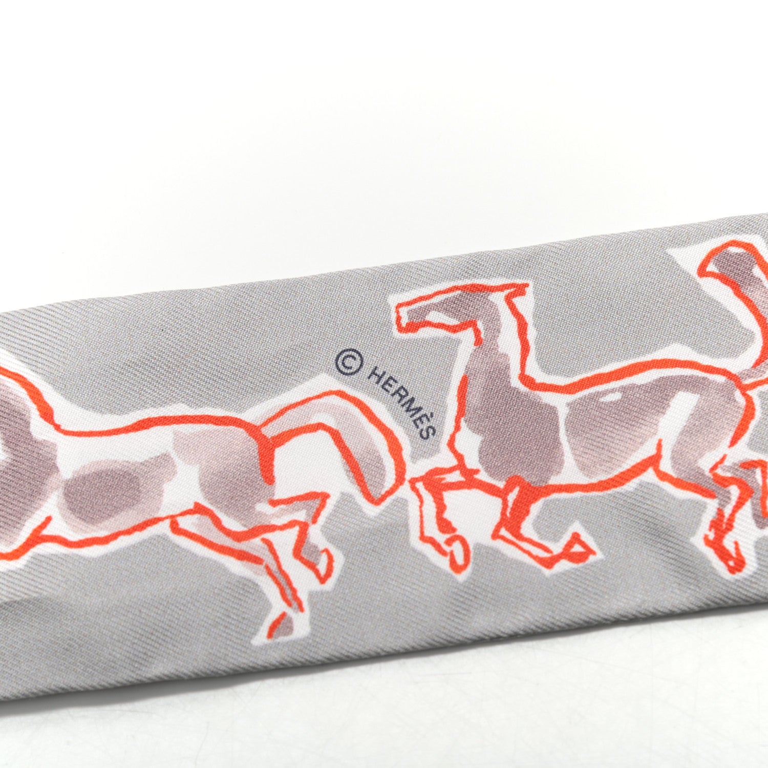 Hermes Silk Chevaux En Liberte Twilly Gris Perle Rouge White 3 of 4