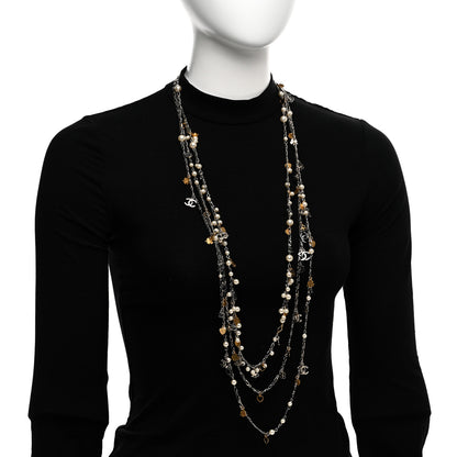 Chanel Pearl CC Charms Multi Strand Long Necklace Gold Silver 2 of 6