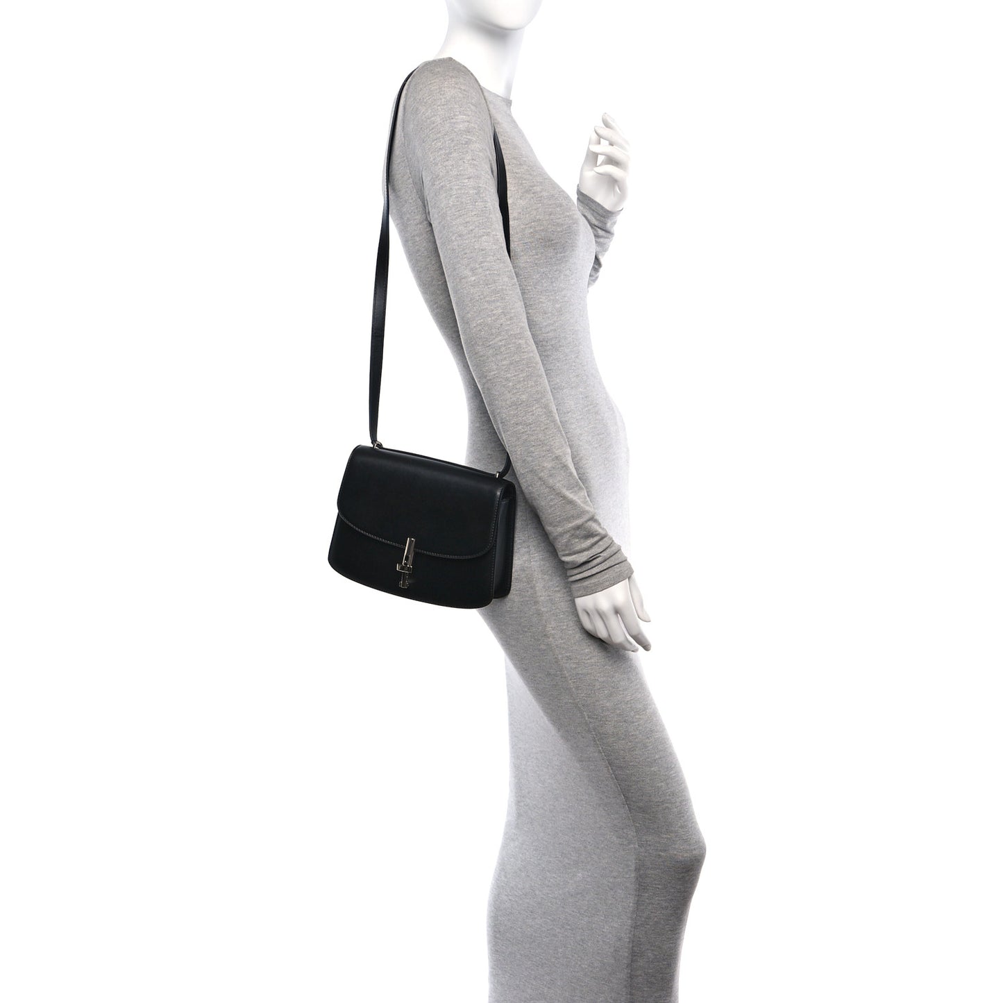 Polished Saddle Calfskin Sofia 8.75 Shoulder Bag Black