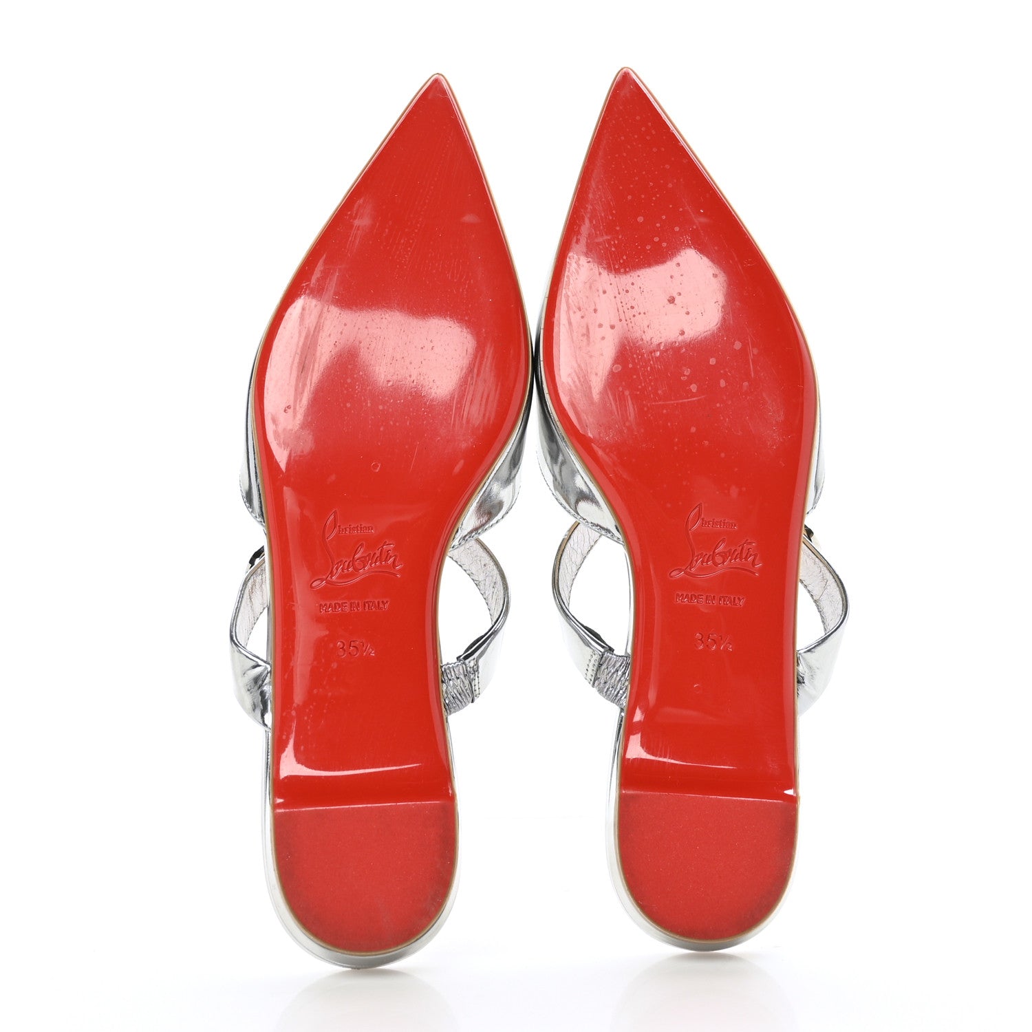 Christian Louboutin Patent Calfskin Choc Flat Mules 35.5 Silver 5 of 7