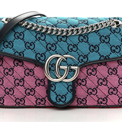Gucci Monogram Multicolor Matelasse Diagonal Small GG Marmont Shoulder Bag Light Blue Pink Blue Green Red 8 of 11