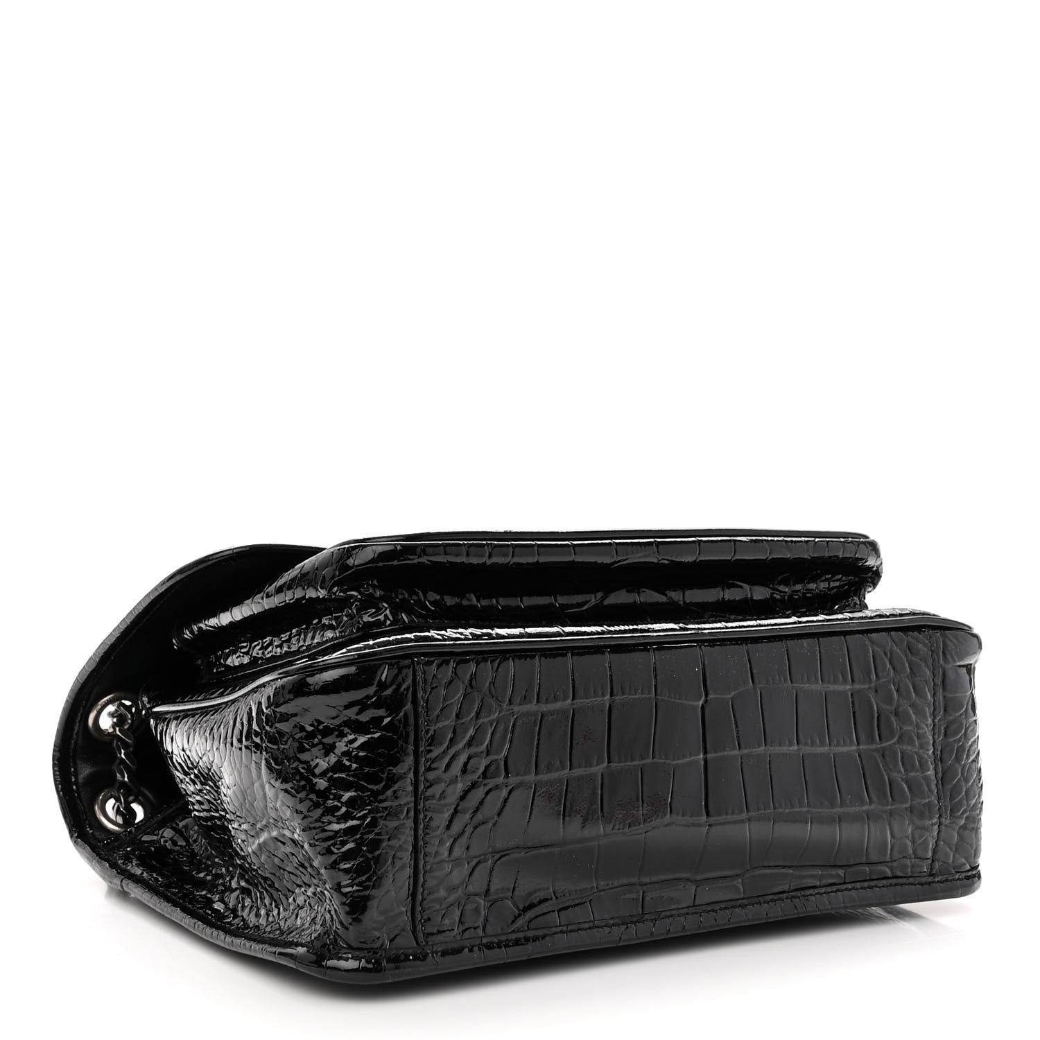 Saint Laurent Patent Crocodile Embossed Lambskin Monogram Medium Niki Chain Satchel Black 4 of 9