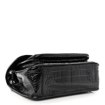 Saint Laurent Patent Crocodile Embossed Lambskin Monogram Medium Niki Chain Satchel Black 4 of 9